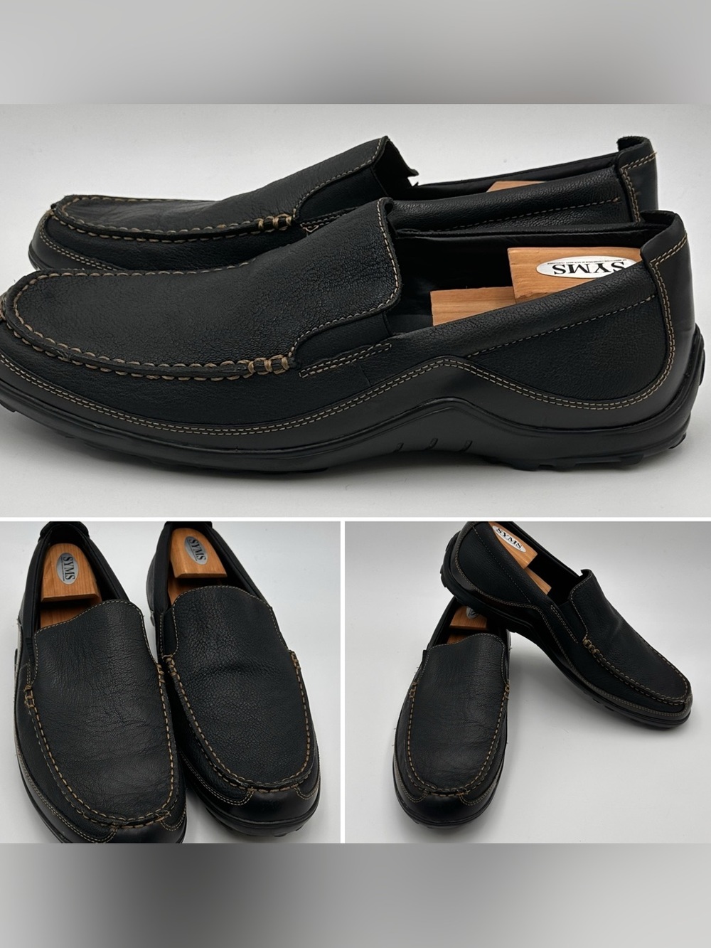 COLE HAAN MENS VENETIAN LOAFERS SZ 13 W WIDE BLACK PEBBLED LEATHER COMFORT SHOES